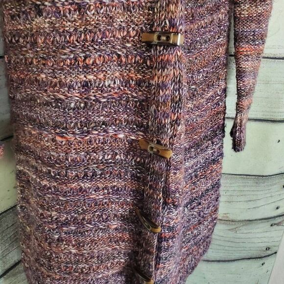 Knox Rose Women’s Long Cardigan Sweater L Toggle Front Multicolor Knit Wool Blen - Picture 3 of 8